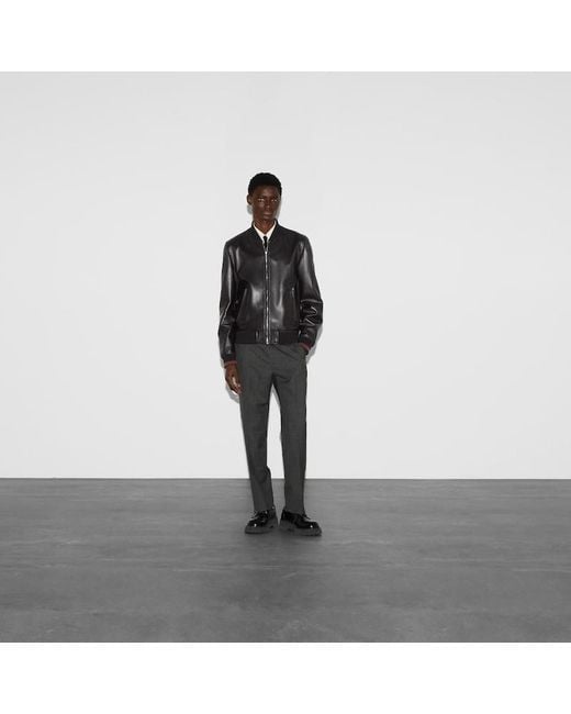 Gucci Black Leather Bomber Jacket With Web for men