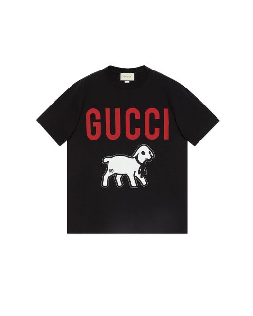 Gucci Black Oversized T-shirt With Lamb for men