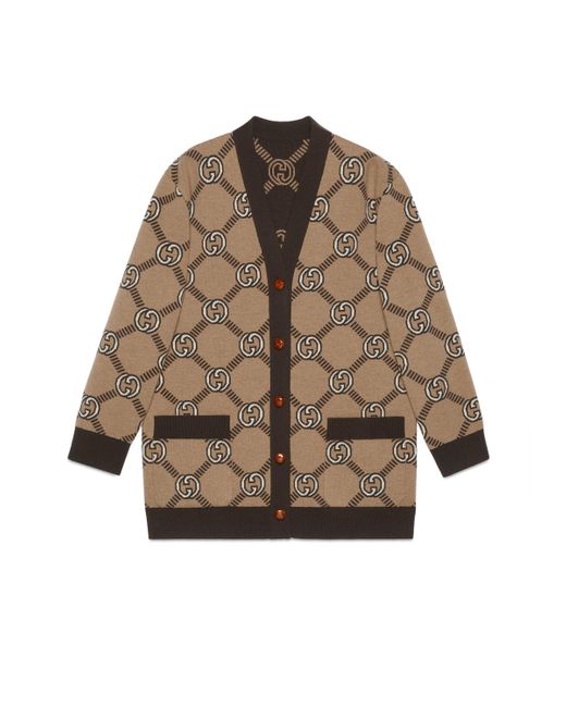Gucci Interlocking G Wool Jacquard Cardigan In Beige Natural Lyst