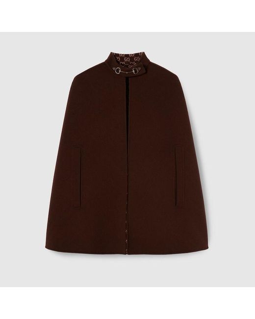 Capa De Lana Y Seda Con Horsebit, Talla Gucci de color Brown