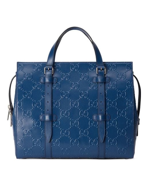 Gucci Blue GG Embossed Medium Tote Bag for men