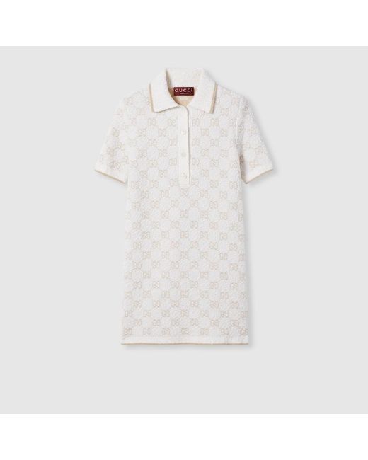 Gucci White Gg Cashmere Wool Jacquard Dress
