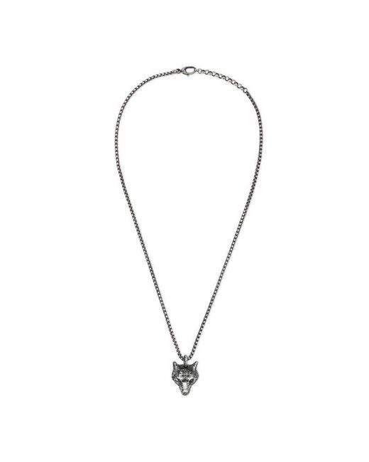 Gucci Metallic Anger Forest Wolf Head Necklace In Silver for men