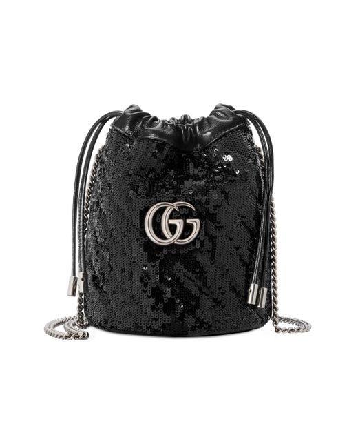 Gucci Black GG Marmont Mini-Bucket Bag mit Pailletten-Stickereien