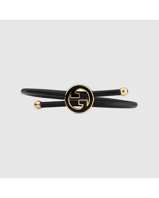 Gucci Black Bracelet With Enamel Round Interlocking G