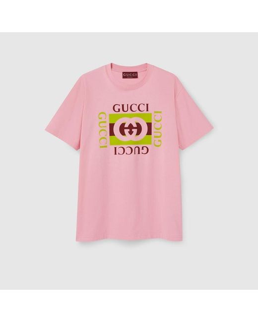Gucci プリント コットンジャージー Tシャツ, ピンク, ウェア Pink