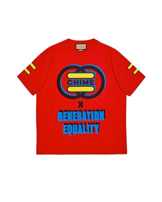 Gucci Red Chime For Change Cotton Printed T-shirt for men