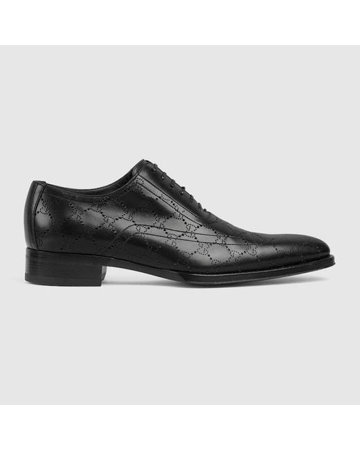 Gucci Black Lace-Up Shoe With Lasered Gg, Leather for men