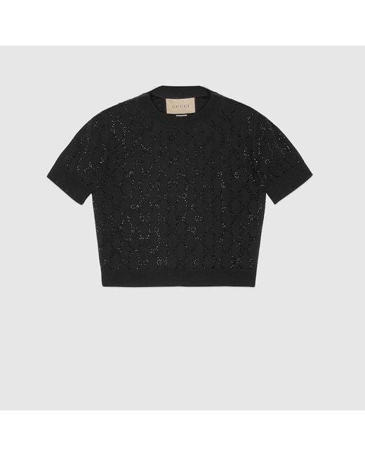 Gucci Black Fine Wool Gg Crystal Top