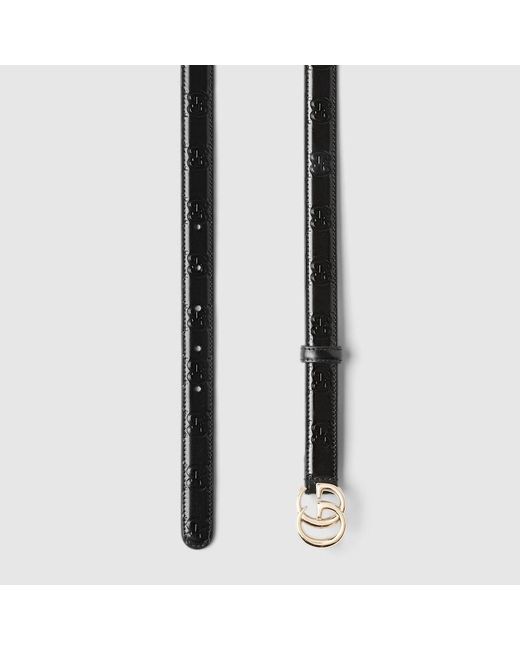 Gucci ダブルG スリムベルト, ブラック, レザー Black