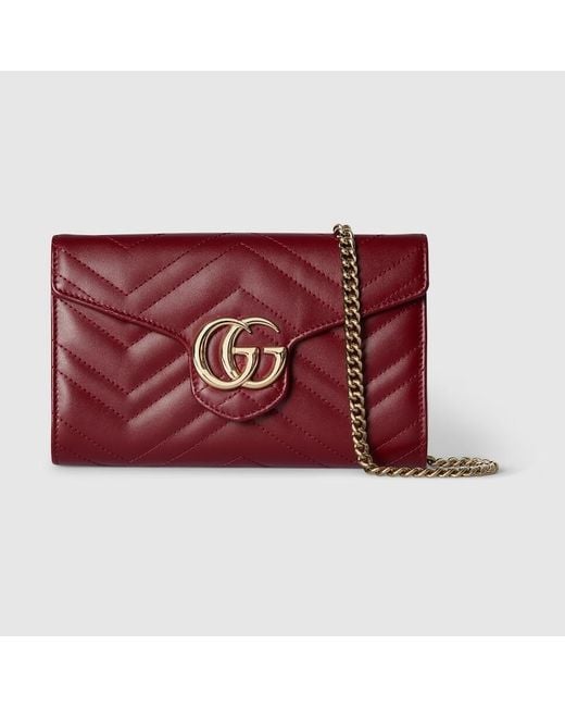 Gucci Red Gg Marmont Wallet On Chain