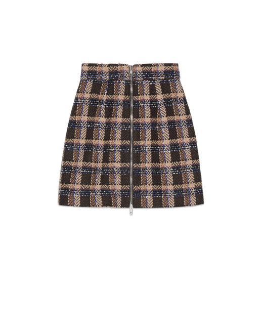 Gucci Tartan Tweed Wool Mini Skirt in Gray | Lyst
