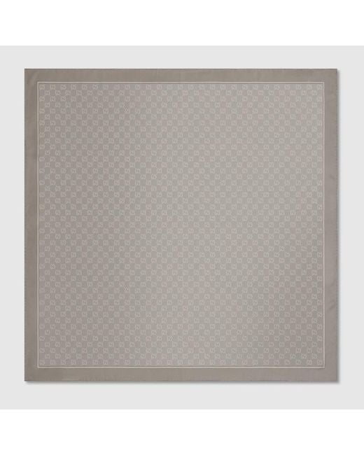 Gucci Gray Laminated Printed Silk Twill Carré