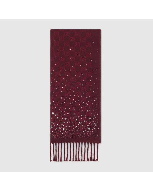 Gucci Red Schal Aus Gg Wolle Mit Kristallen