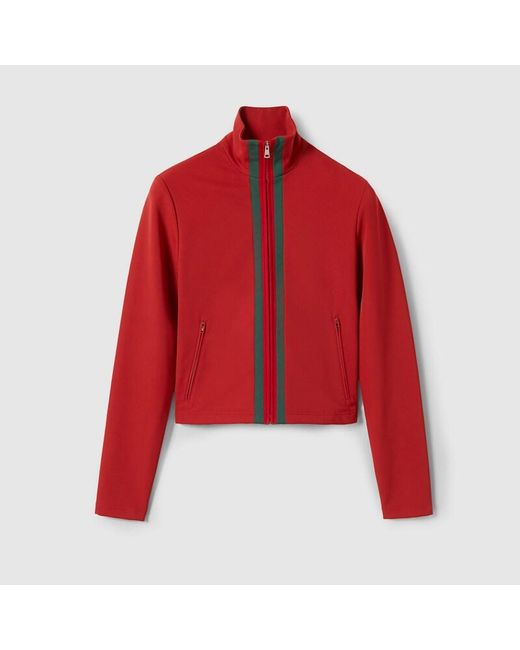 Gucci Red Stretch Nylon Zip Jacket With Web for men