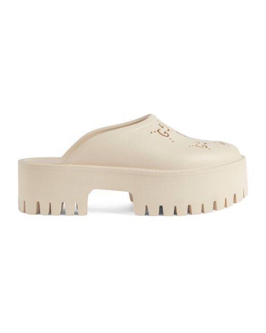 Gucci Platform Perforated G Sandal in White (Natural) | Lyst UK