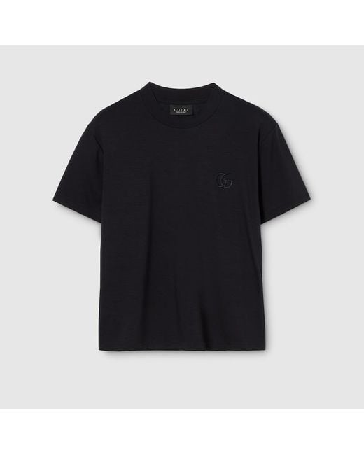 Gucci Black Rayon Jersey T-Shirt With Embroidery