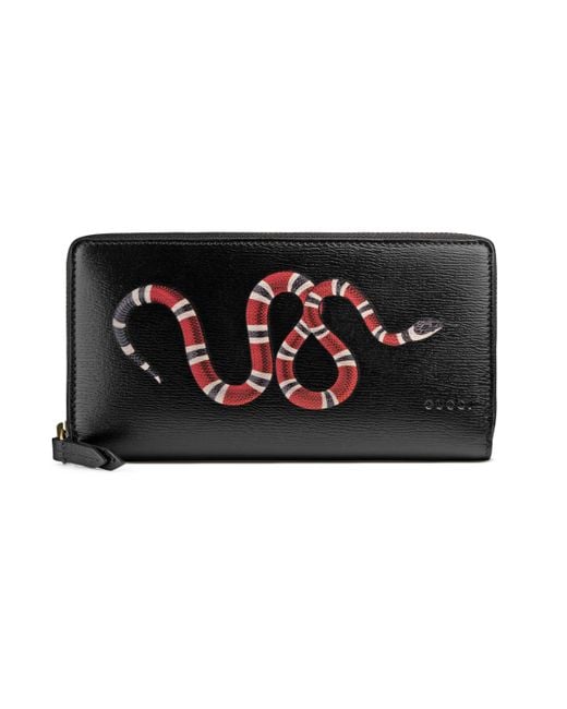Gucci Snake Print Leather Zip Around Wallet in Black for Men | Lyst