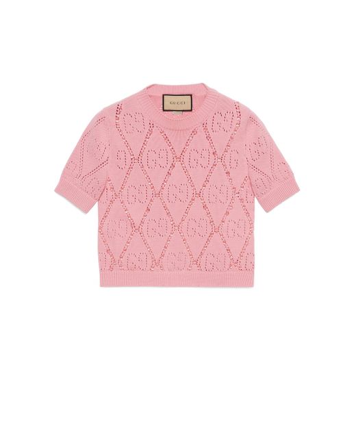 Gucci Pink gg Cotton Knit T-shirt With Beads