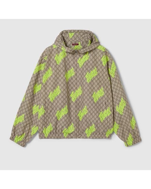 Gucci Green Printed Poplin Tech Zip Jacket, Ready-To-Wear for men