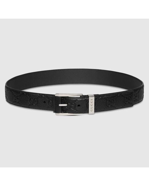 Gucci Black Embossed Gg Belt With Squared Buckle, Size 100 for men