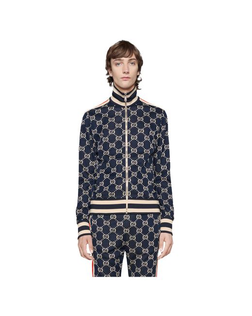 Gucci GG Jacquard Cotton Jacket in Blue for Men - Lyst