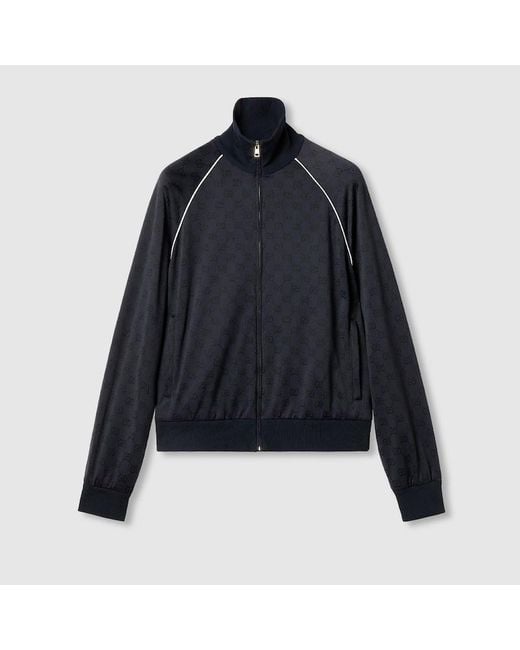 Gucci Blue Nylon Cotton Gg Jacquard Track Top for men