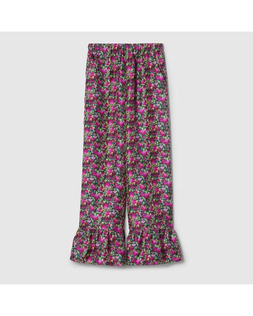 Gucci Purple Silk Pant With Floral Print