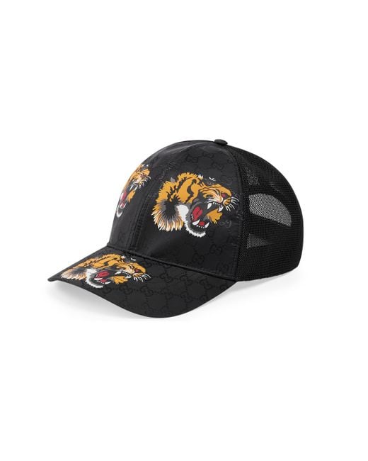 Gucci Black GG Baseball Hat With Tiger Print for men