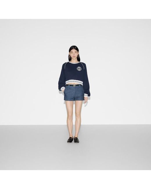 Gucci Blue Cotton Jersey Sweatshirt With Embroidery