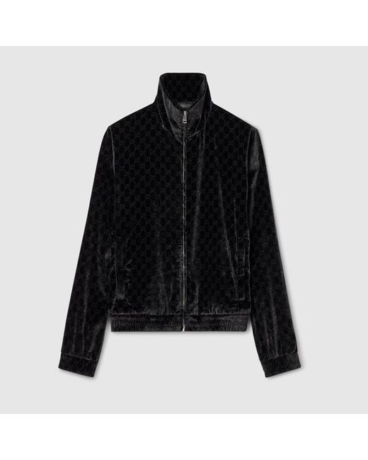 Gucci Black Gg Stretch Velvet Devoré Zipped Jacket for men