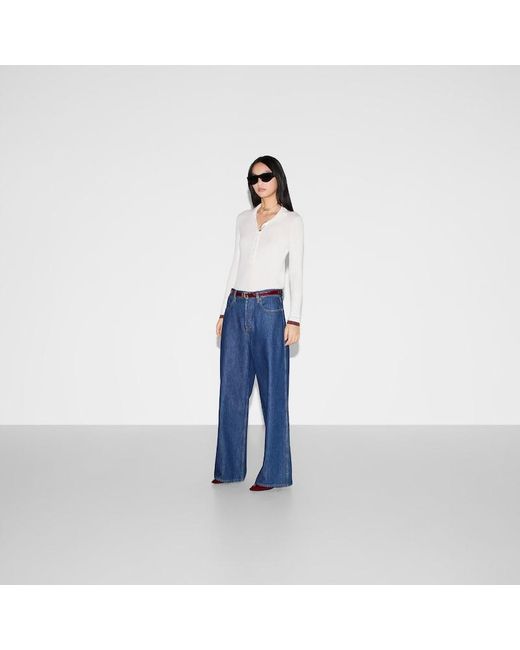 Gucci ウェブ ストライプ カシミア＆シルク ポロトップ, ホワイト, ウェア White