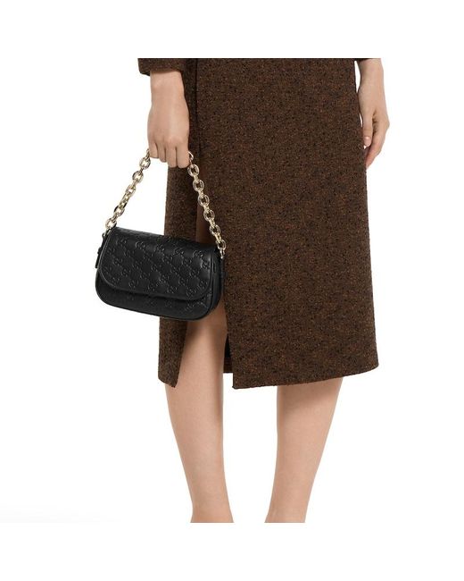 Gucci 〔Ggエンブレム〕スモール ショルダーバッグ, ブラック, レザー Black