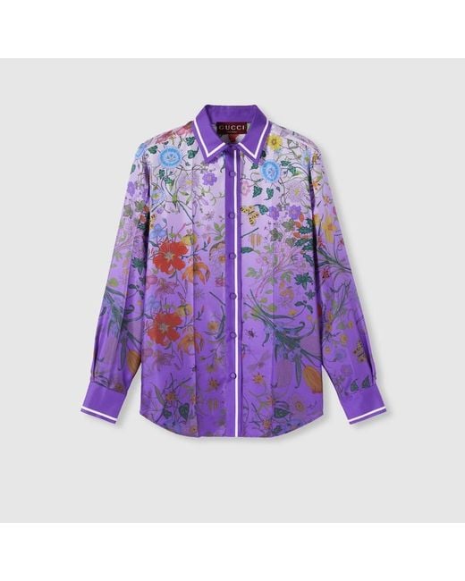 Gucci Purple Bluse Aus Seide Mit Print, Größe