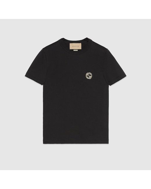 T-shirt In Jersey Di Cotone Con Incrocio GG di Gucci in Black
