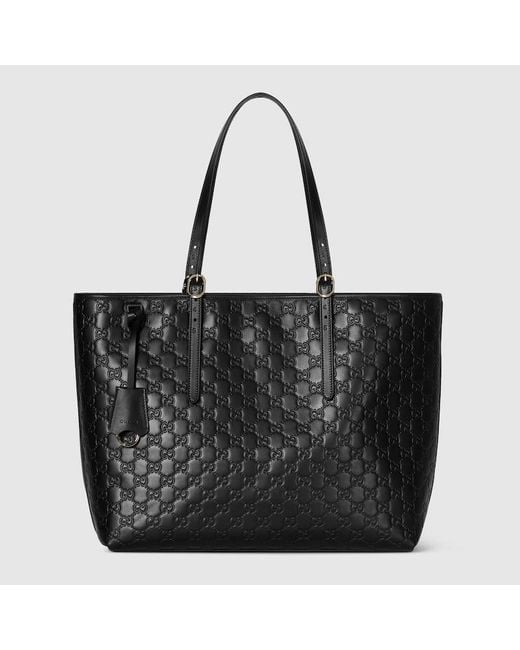 Gucci Black Gg Emblem Large Tote Bag, Leather