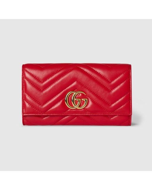 Gucci Red Gg Marmont Continental Wallet, Leather