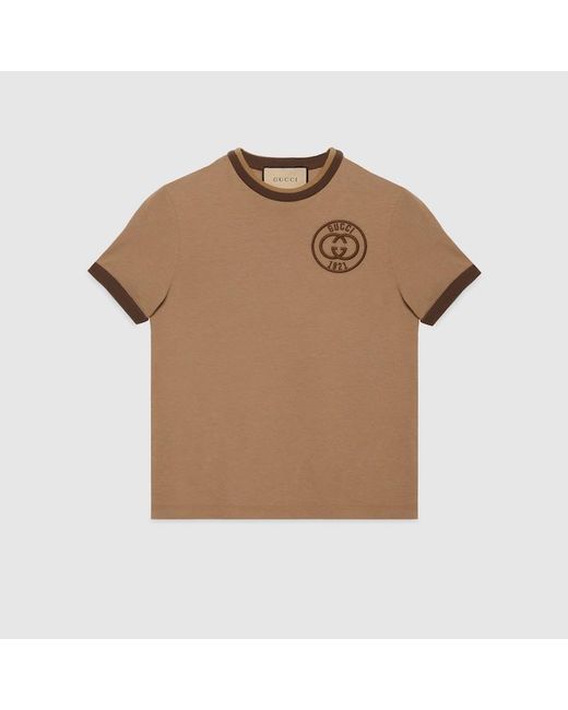 Gucci Natural T-Shirt Aus Baumwolljersey Mit Stickerei, Grösse