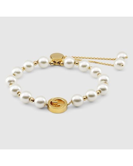 Gucci Metallic Bracelet En Perles Interlocking