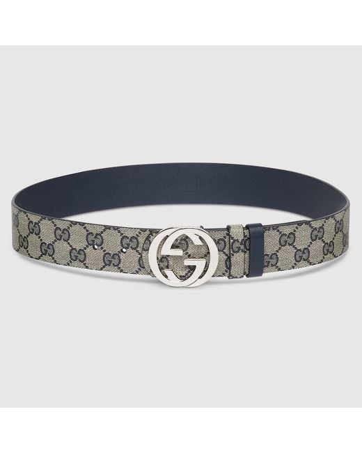 Gucci Blue Reversible Belt With Interlocking G Buckle, Size 100 for men