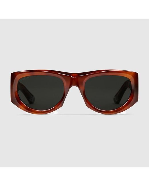 Gucci Brown Rectangular-Frame Sunglasses