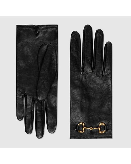 Gucci Black Leather Gloves With Horsebit