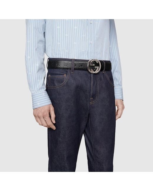 Ceinture en cuir Signature Gucci pour homme en coloris Black