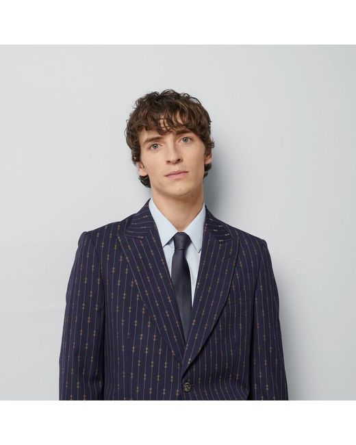 Gucci Blue Silk Tie With Double G Detail for men