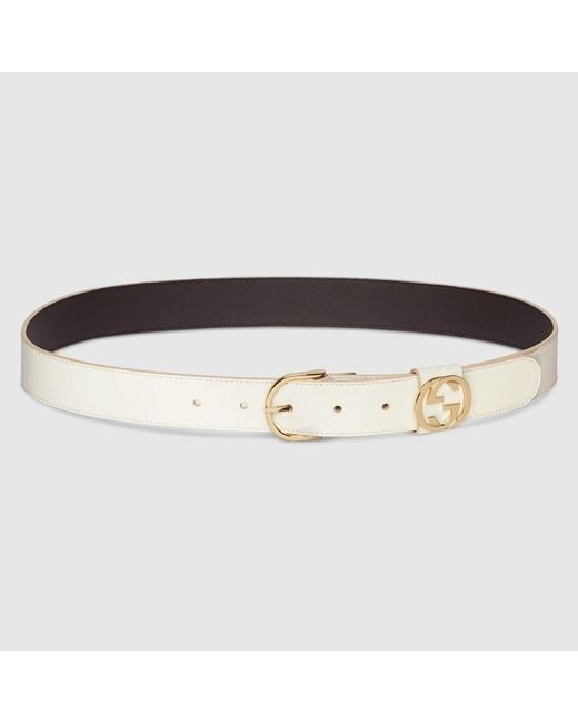 Gucci White Belt With Round Buckle, Size 100