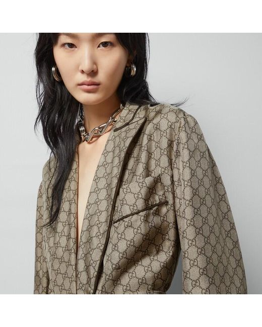 Gucci Natural Gg Supreme Print Silk Shirt