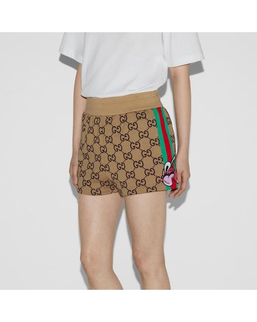 Shorts In Tela Maxi GG Con Patch di Gucci in Natural