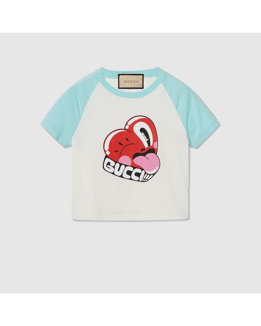Gucci Blue Kurzärmliges T-Shirt Aus Baumwolljersey