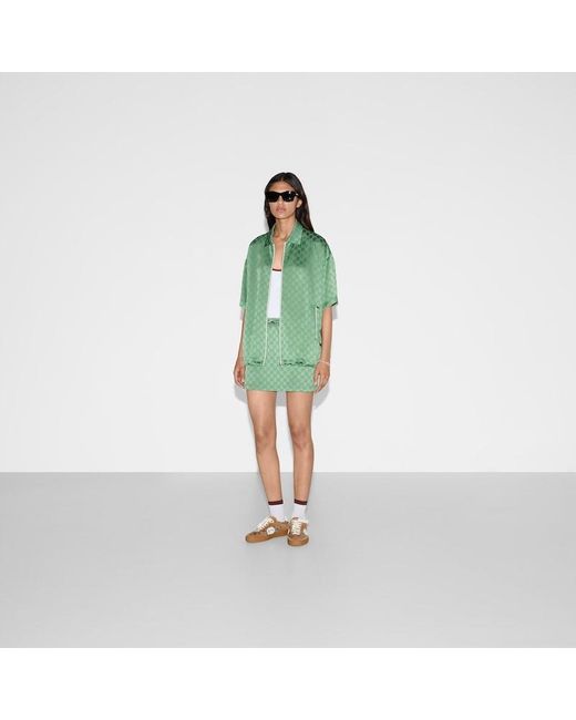 Gucci Ggサテン リラックスフィット ジップ シャツ, グリーン, ウェア Green