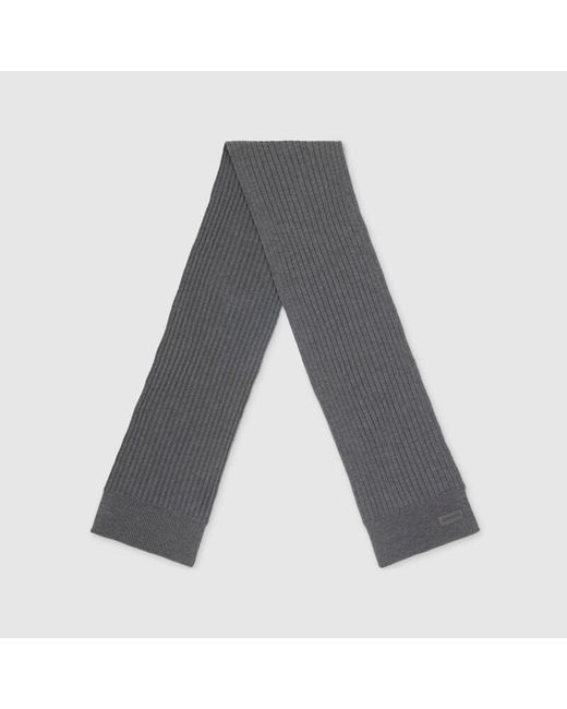 Gucci Gray Knit Wool Scarf With Logo for men